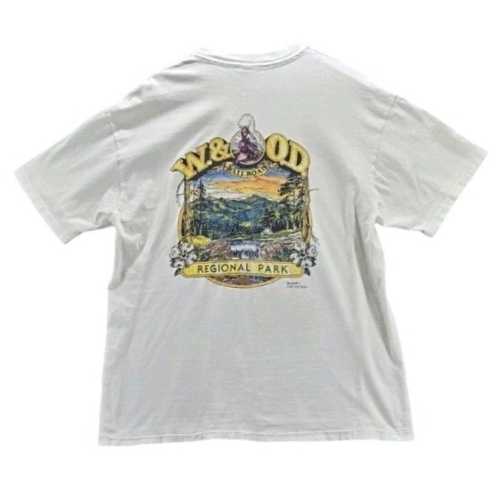 Vtg Hanes Beefy T W.&O.D. Railroad Regional Park Train Railroad T-Shirt Lg L